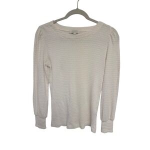 LOFT Textured Puff Sleeve Crew Neck Long Sleeve Sweater Top Ivory Size S